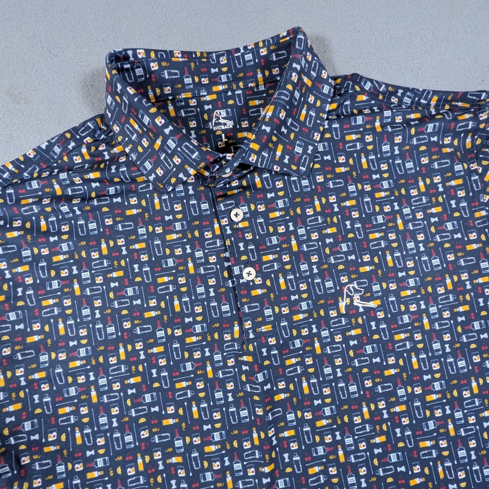 Rhoback Golf Polo Mens Size Large Cocktail Print Short Sleeve Shirt Performance